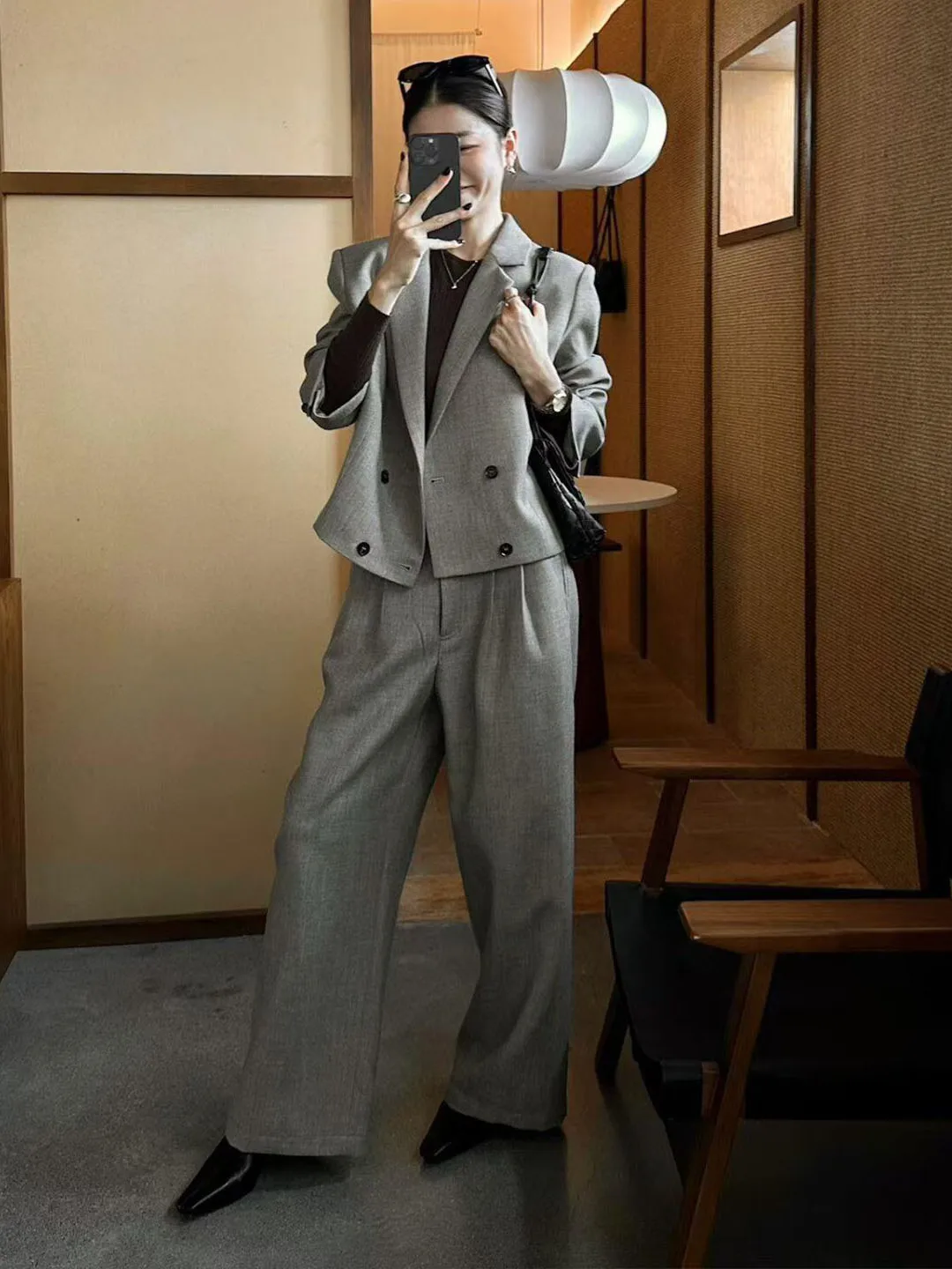 Fashionable Retro Money Style Women's Suit Set Autumn Winter Commute Short Coat Long Pants Two-Piece Set Simple Casual Wear