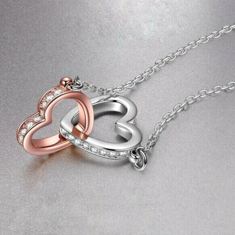 Mother Daughter Necklace Women Gift Crystal Chain Necklace Heart Pendant Necklaces Women Jewelry Christmas Mother's Day Gift