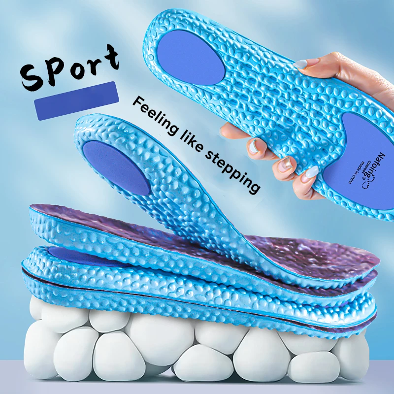 1Pair Sport Insoles for PU Blue Shoes Sole Breathable Arch Support Anti slip shock absorption to Sport Running Traveling Insole