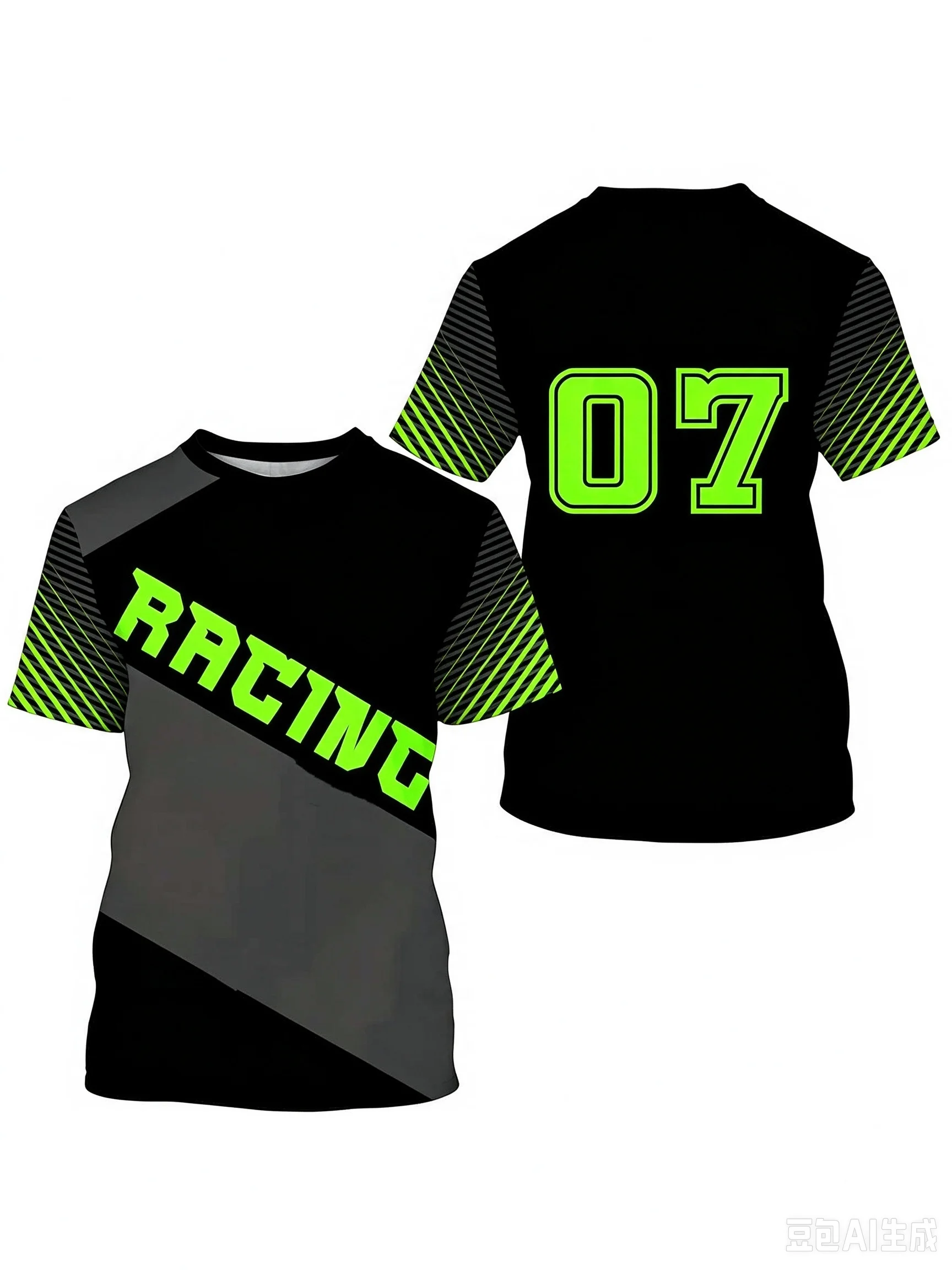 A Must-have for Off-road Enthusiasts! Letter-print T-shirt Featuring Mountain Bikes and Motorcycles—perfect for The Whole Family