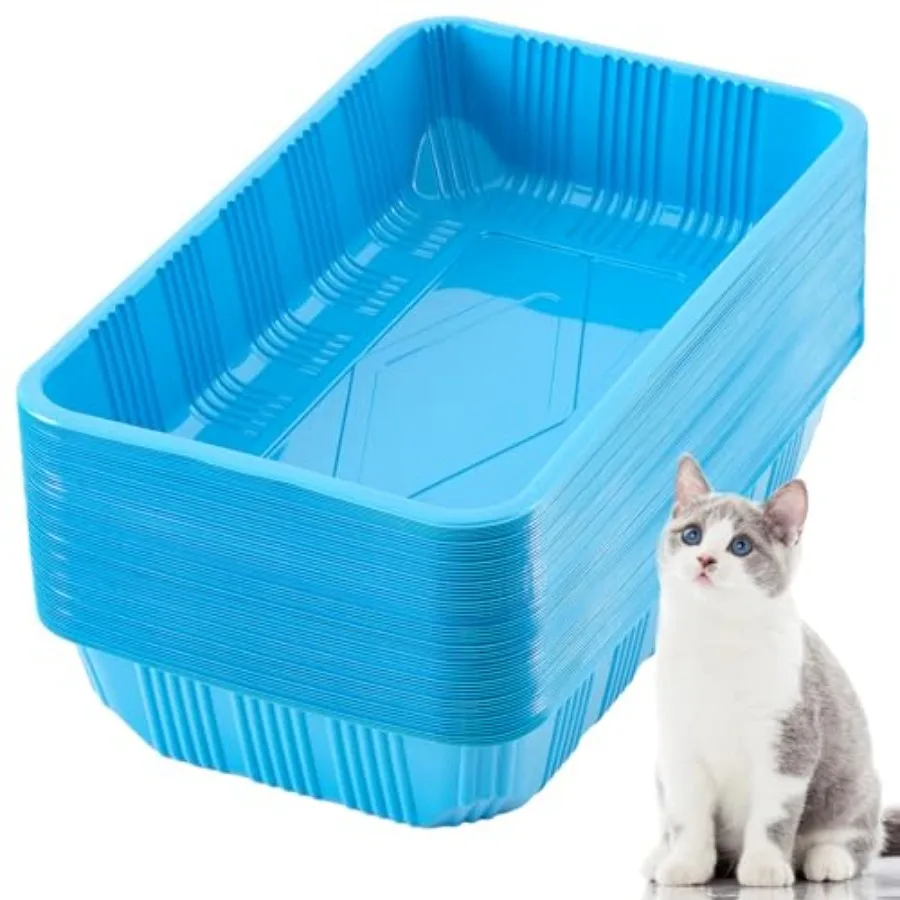 

60 Pack Cat Disposable Litter Boxes Plastic Kitty Litter Trays Recyclable Pans for Pet Travel, 16.7 x 10.5 x 3.4 Inch
