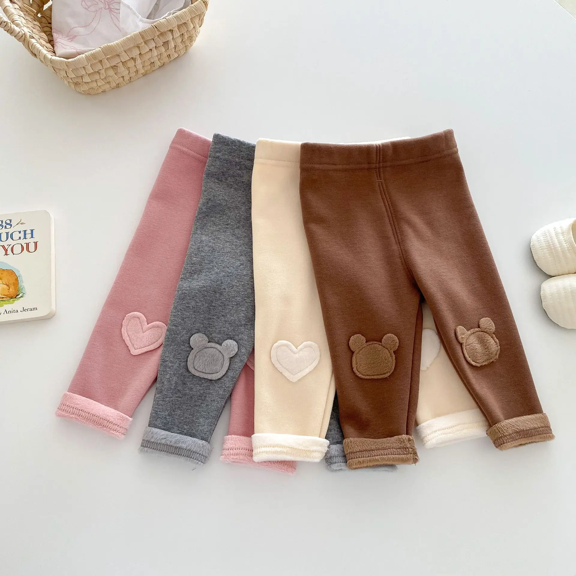 Girls Leggings 2024 Winter 0-5Y Children's Clothes Baby Girls Patch Plus Velvet Warm Pants Trousers