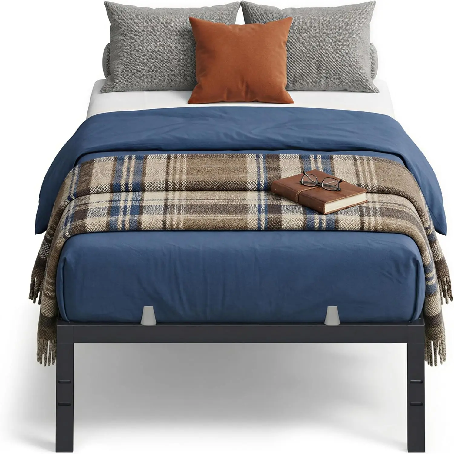 Twin Metal Bed Frame 14 Inches Tall, 550 lb Weight Capacity, No Box Spring, with Under Bed Storage, Heavy-Duty Platform Bed