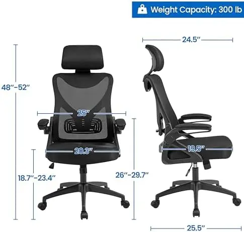 

Ergonomic Mesh Office Chair, High Back Desk Chair with with flip-up Armrests, Adjustable Padded Headrest Computer Chair with Lum