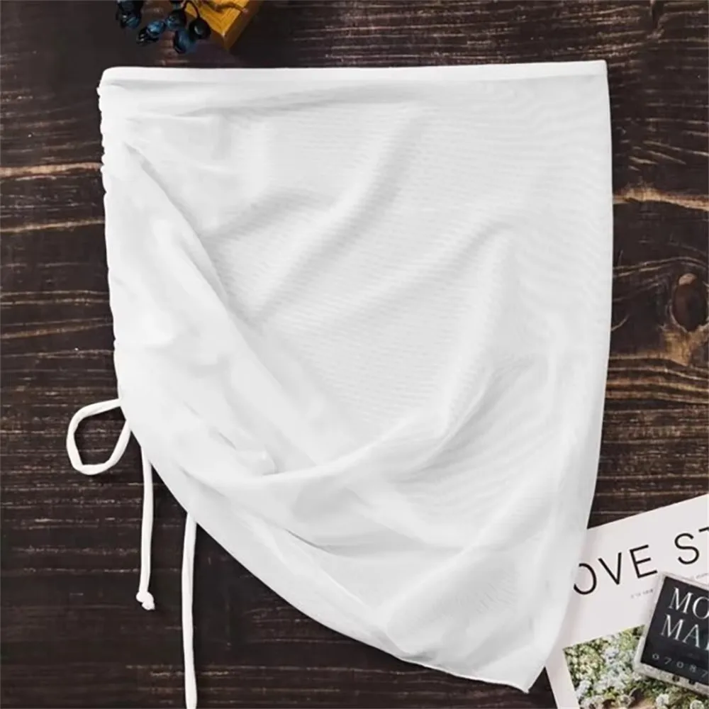 Sexy Translucent Swimsuit Beach Skirt Mesh Drawstring Solid Ruffled Overskirt Gauze Skirt Seaside image 3