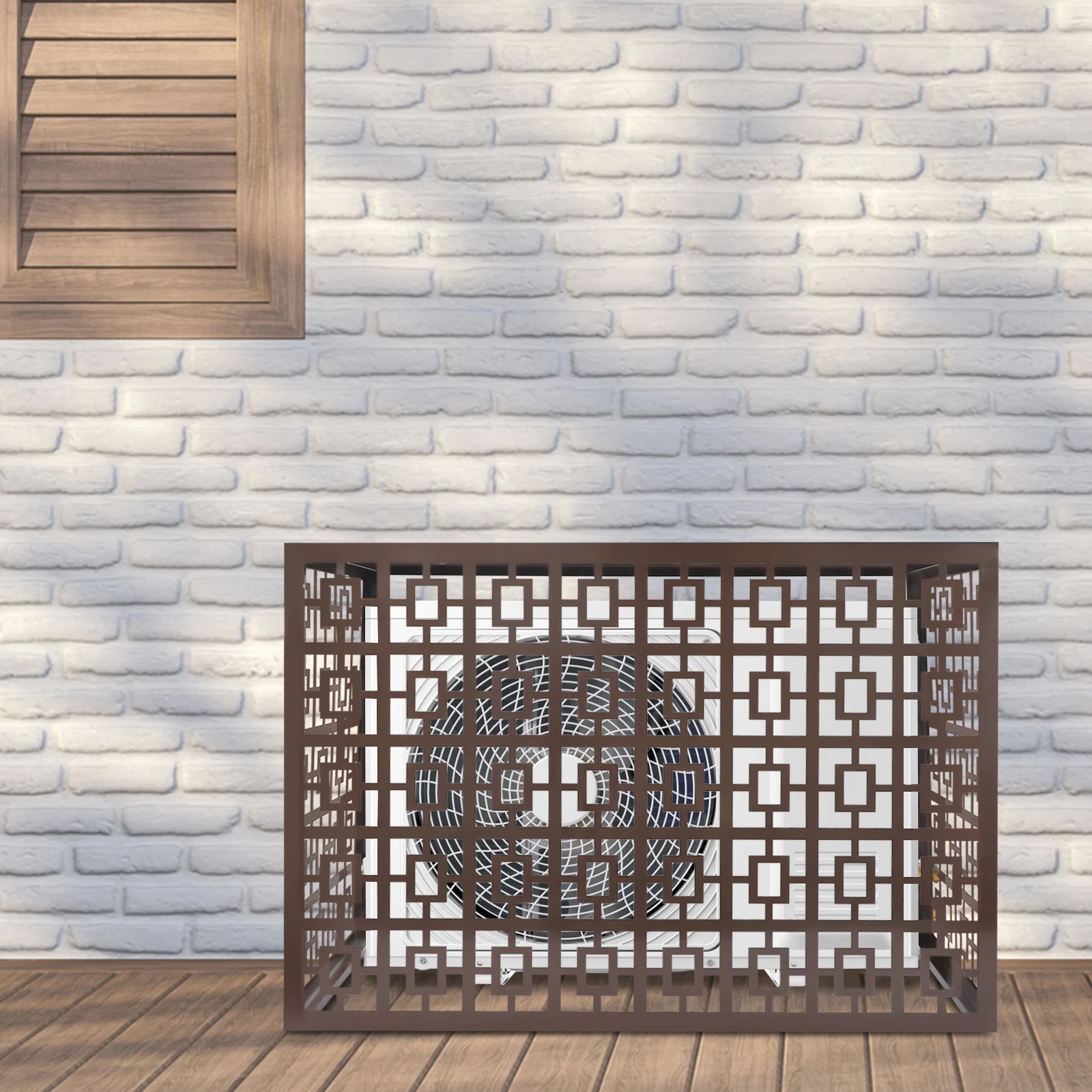 Cerca de aire acondicionado de aleación de aluminio de color café, cerradura de privacidad de la unidad de aire acondicionado rectangular