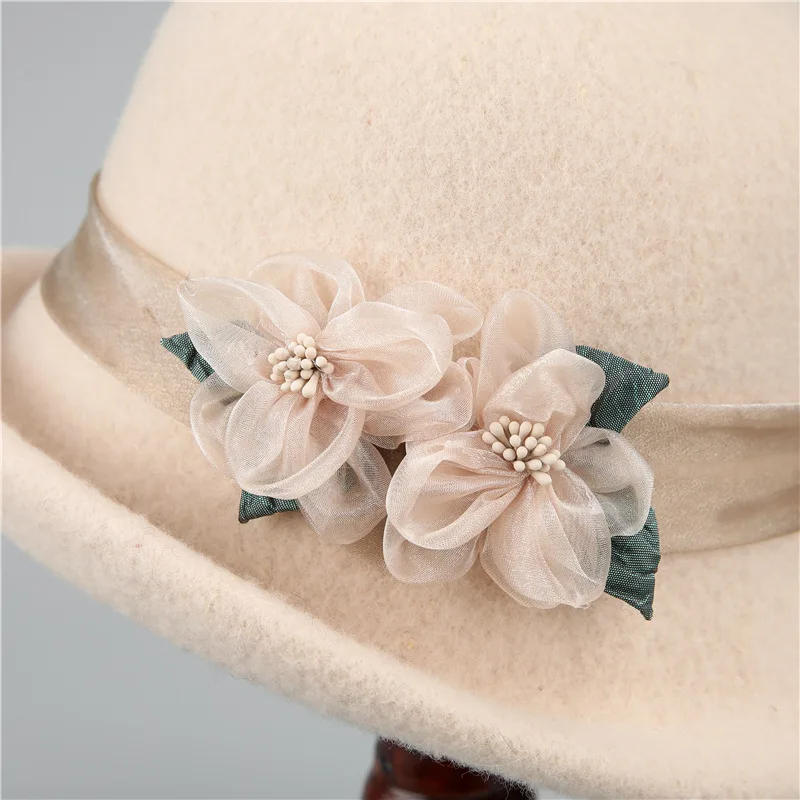French Vintage Wool Top Hat Elegant Curled-Brim Wool Felt Hat Fashion Fisherman Hat Ladies Banquet Basin Hat
