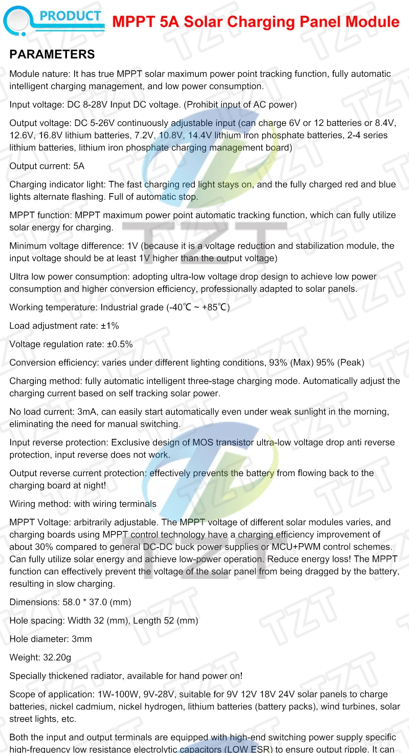 TZT 1/3 Stück 5A MPPT Solarladeregler, Solarladesteuerung, Batterieladung 9V 12V 24V mit Automatischer Umschaltung – Detail 1