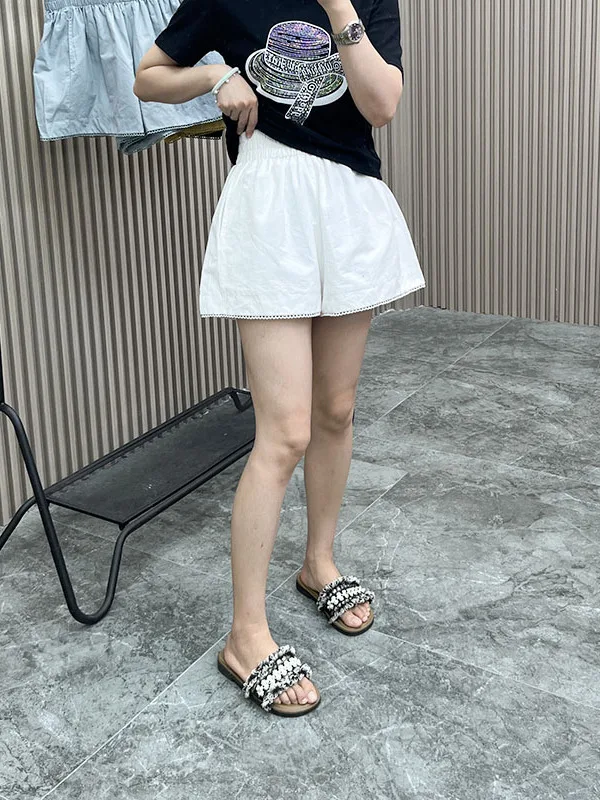 Anti-luce stampa floreale orlo in pizzo A-Line orts donna Faionable dimagrante estate nuovo arrivo pantaloni a gamba larga a vita alta