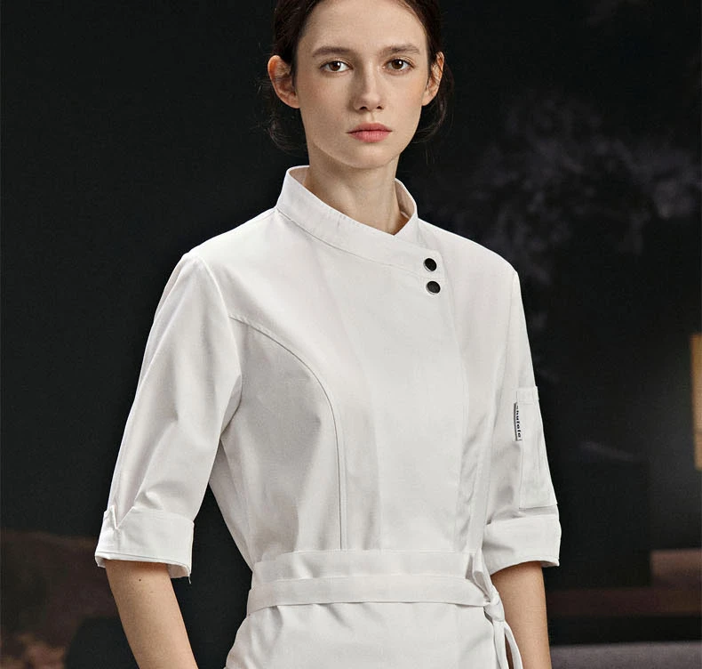 Professional Women's Chef Coat Jacket for Restaurant Bakery Baking Cooks Waiter Uniform with 3/4 Sleeves