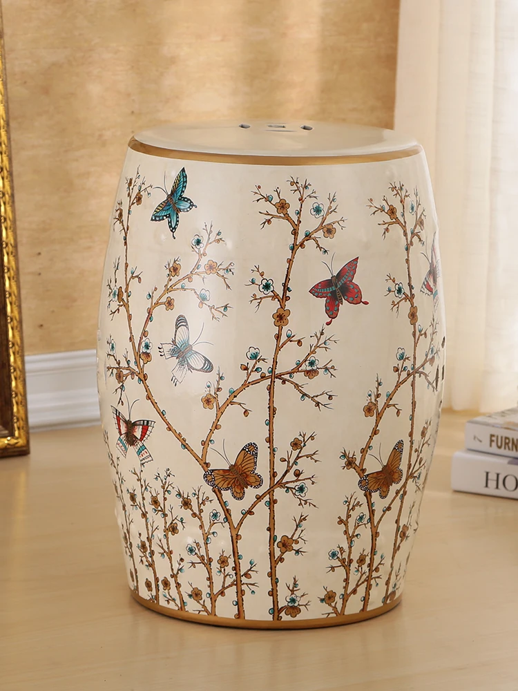 New Chinese Hand-Made Butterflies Round porcelain Drum Stool For Decoration