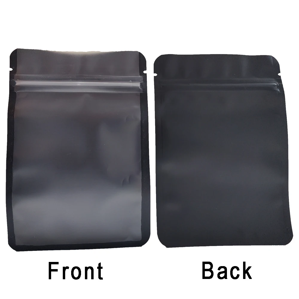 100pcs Matte Black One Side Frosted Transparent Mylar Package Bags Resealable Aluminum Foil Heat Seal Flat Bottom Zip Lock Pouch