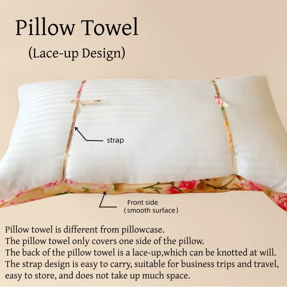 NEW 100% Pure Silk Pillow Towel Tie To The Pillow 4 Lines In The Backside Floral Printed Not A Pillowcase Only A Cover