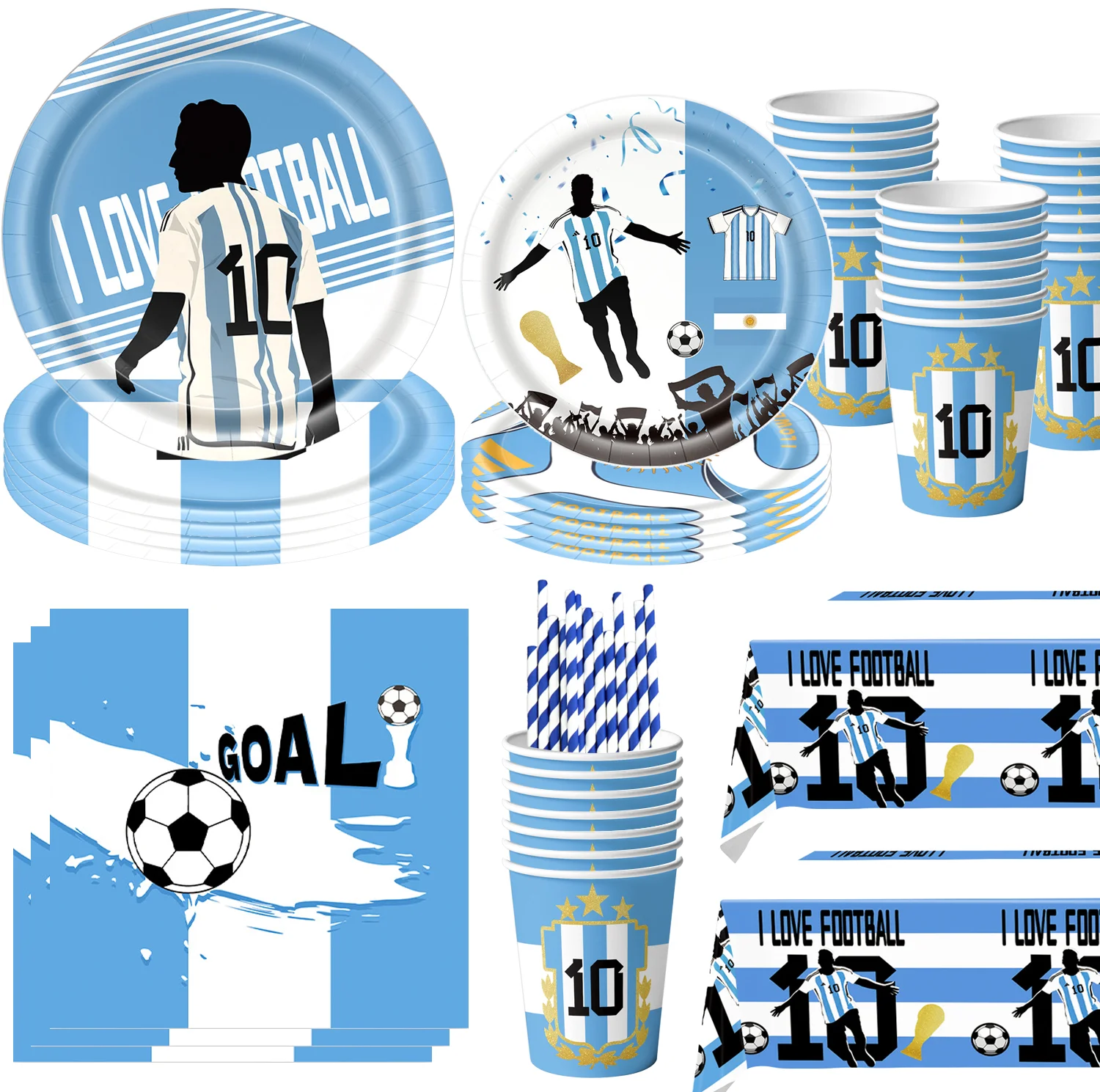 Decoración para Fiesta de Cumpleaños de Jugador de Fútbol, Set de Superestrella Argentina, Vajilla, Mantel, Vasos, Globos, Adorno para Pastel, Recuerdos para Niños