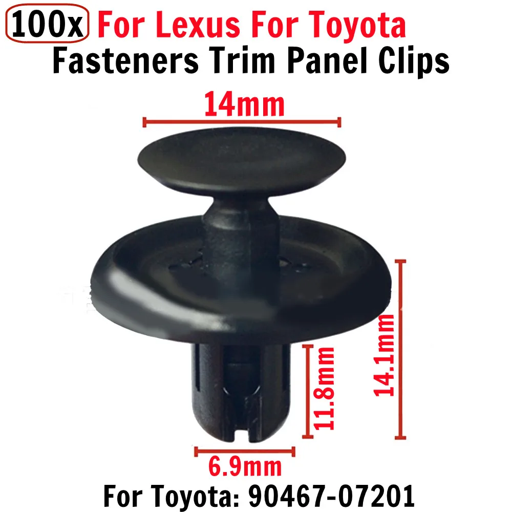 100 sztuk dla TOYOTA dla LEXUS Elementy złączne Klipsy do paneli wykończeniowych Zderzak Błotnik Nity wciskane Pasują do otworu 7 Mm (90467-07201)
