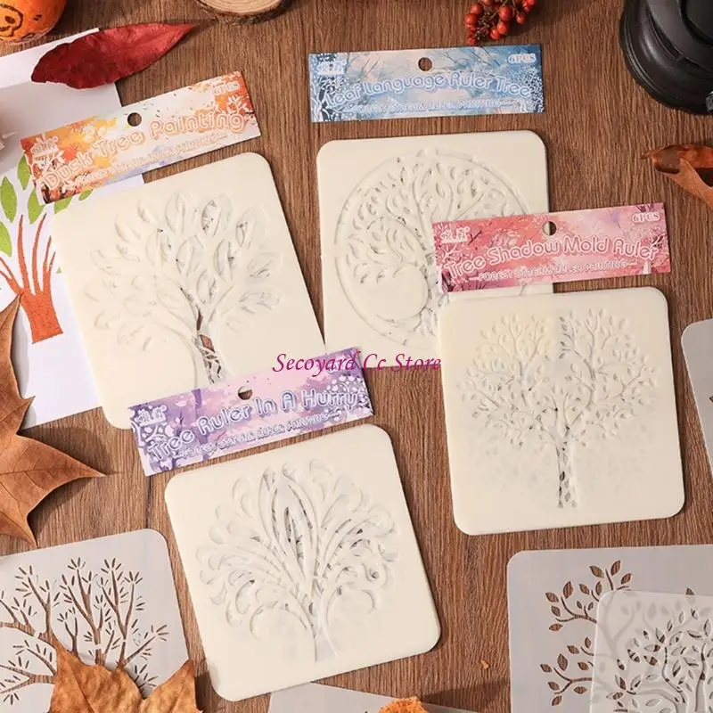 N3UC 6 Pcs Tree Stencils Cartoon Stencils Hollow Out Drawing Templates for DIY Projects Reusable Painting Template