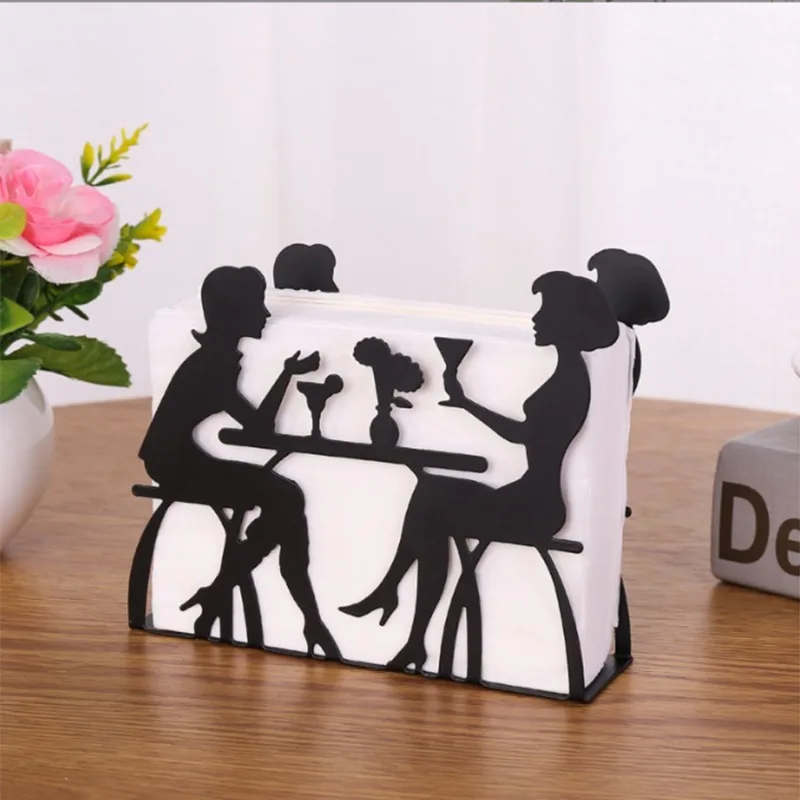 

Black Metal Paper Towel Rack Creative Hollow Design Desktop Storage Organizer for Kitchen Living Room Home Storage Solution