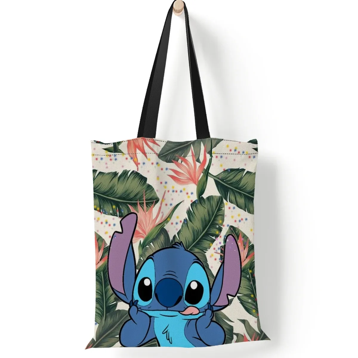 Disney Lilo & Stitch Series Female Shoulder Bag Girl Cartoon Cute Print Casual All-match Canvas Tote Bag Travel Shopping Bag