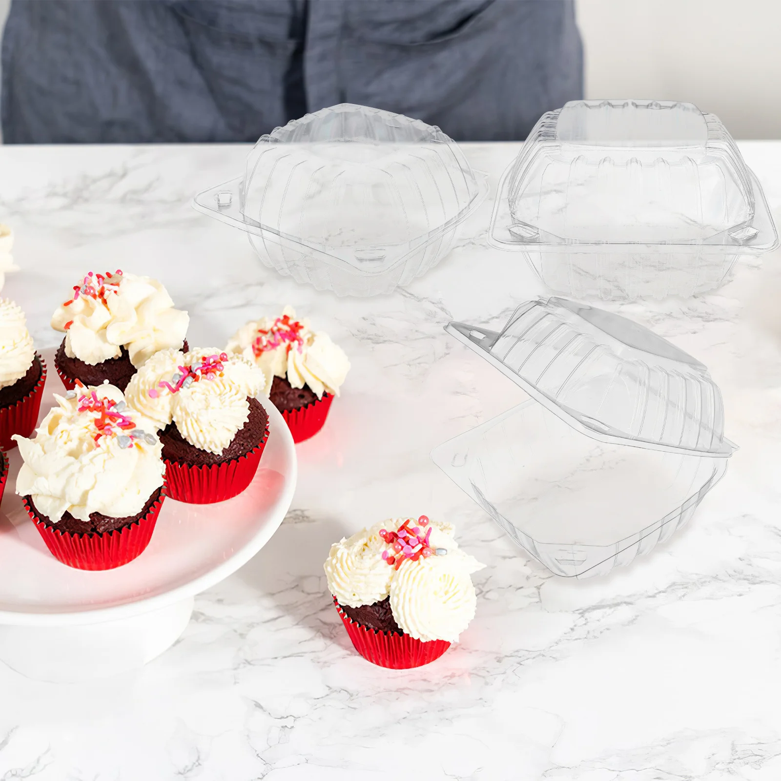 

100Pcs Clear Cake Boxes Transparent Single Cupcake Containers Flip Top Lid Food Grade Pet Charcuterie Boxes Dessert Take Out