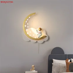 Astronaut Moon Clouds Wireless Charge Led Wall Lamp For Children Bedroom Bedside Sconce Kindergarten Corridor Decor Night Light