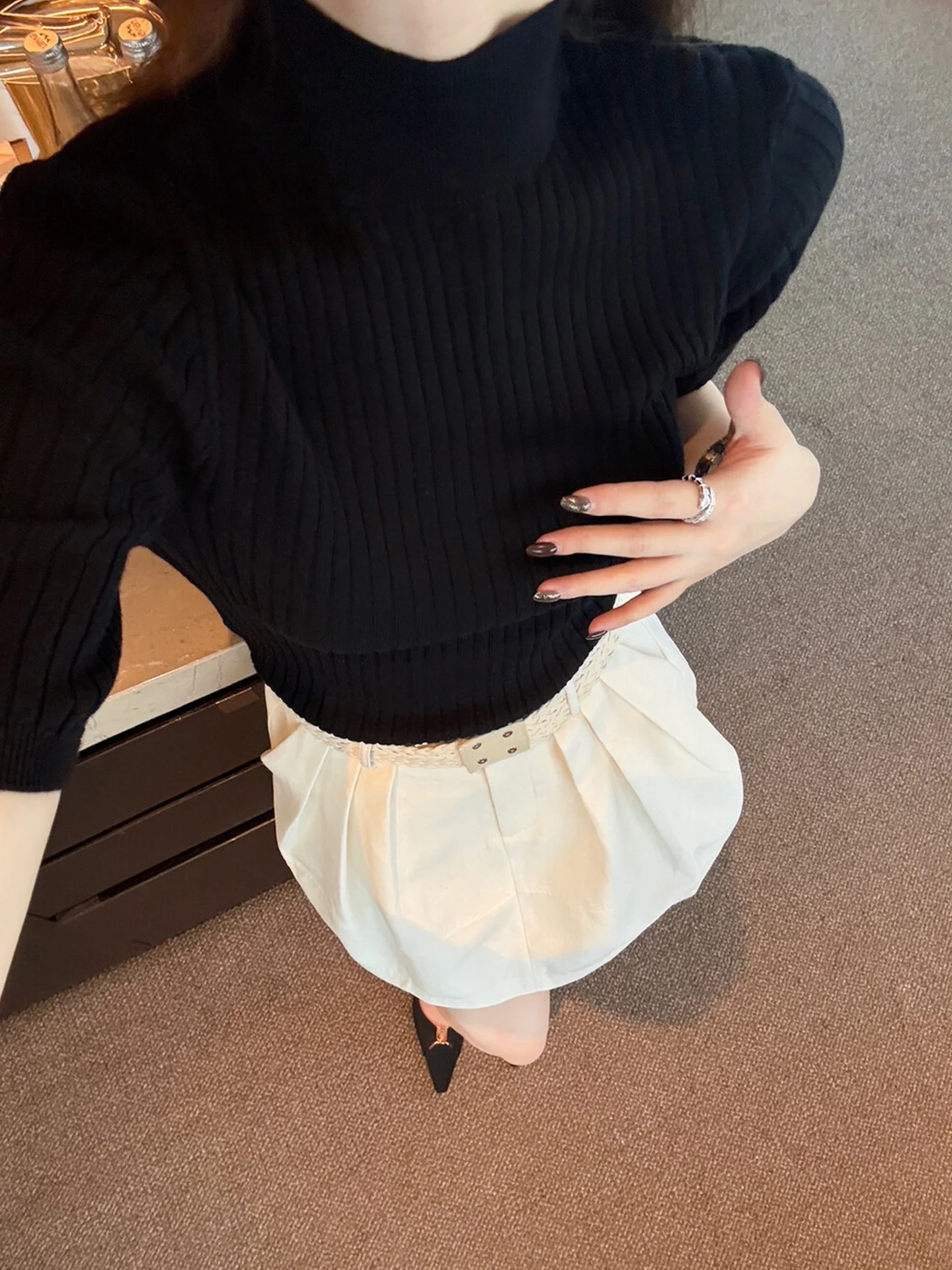 เสื้อไหมพรมคอเต่าทรงเข้ารูป สีพื้น เรียบง่าย สไตล์ฤดูใบไม้ร่วง สำหรับผู้หญิง