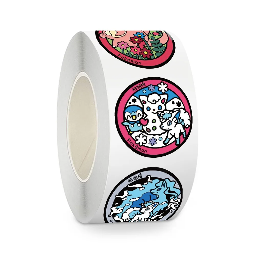 

500Pcs/Roll Pokemon Cartoon Round Card Sealing Stickers Skateboard DIY PVC Laptop Waterproof Decals Decoration Reward Gifts Toys
