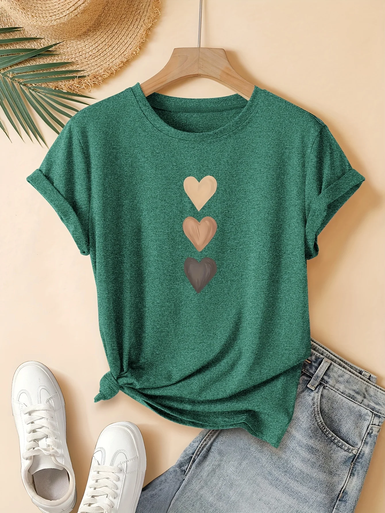 Ombre Hearts Women's Tee - Minimalist Graphic, Casual Everyday Top
