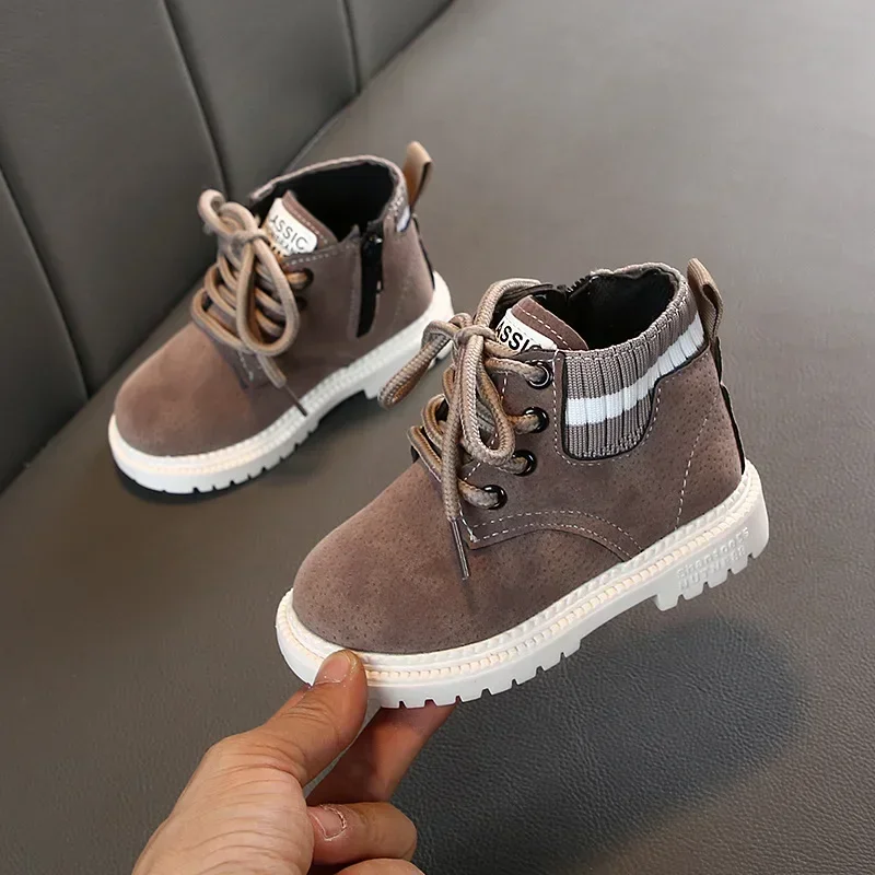 Kids Shoes for Girl Snow Boots Fashion Stripe Autumn Winter Baby Girl Shoes Boys Ankle Boots Infant Toddler Sneakers Size 21-30