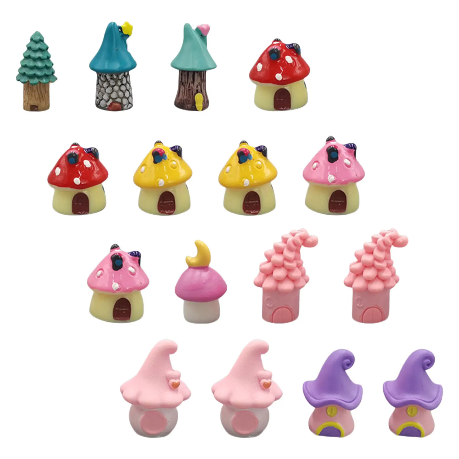 

16Pcs Mini Mushroom House Set Intricate Details Longterm Garden House Figurines Micro Landscape Ornaments