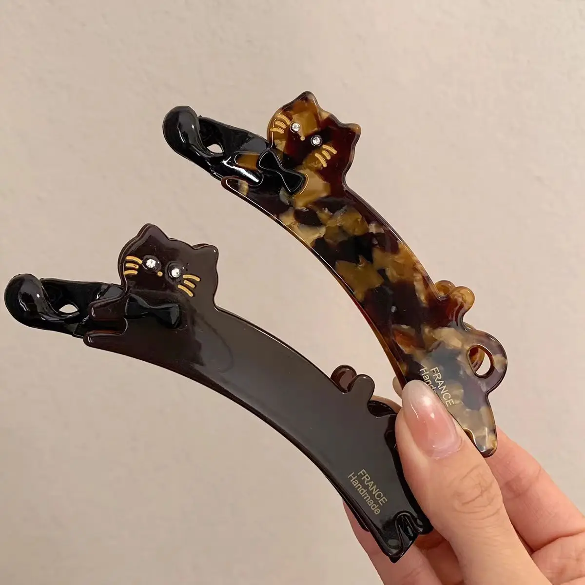 مشبك شعر من الأسيتات على شكل قطة على الطراز الكوري للنساء، مشبك رأسي خلفي للرأس، دبوس شعر على شكل ذيل حصان، مشبك موز ذو مظهر راقي #4