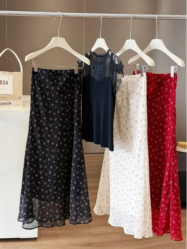 New In Women's A-line Floral Prints Long Skirts 2026 Summer Elegant Fashion High Waist Bodycon Faldas