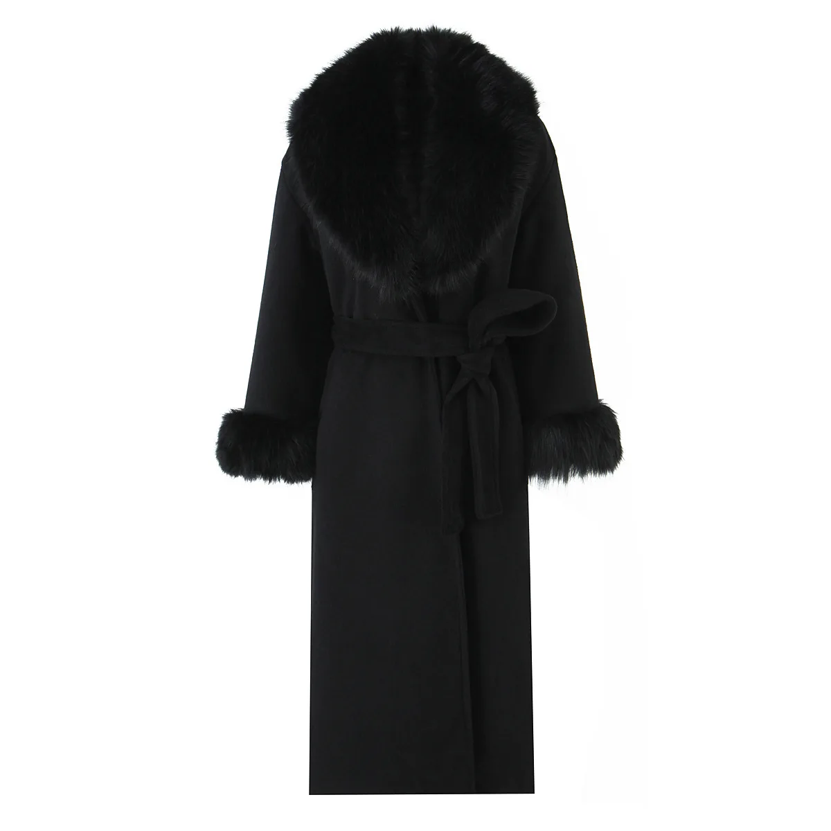 Cappotto invernale in pelliccia ecologica da donna con cintura nera Colletto peloso Impiombato sul retro Giacca in pelliccia di visone da donna Cappotto lungo ed elegante in pelliccia ecologica femminile