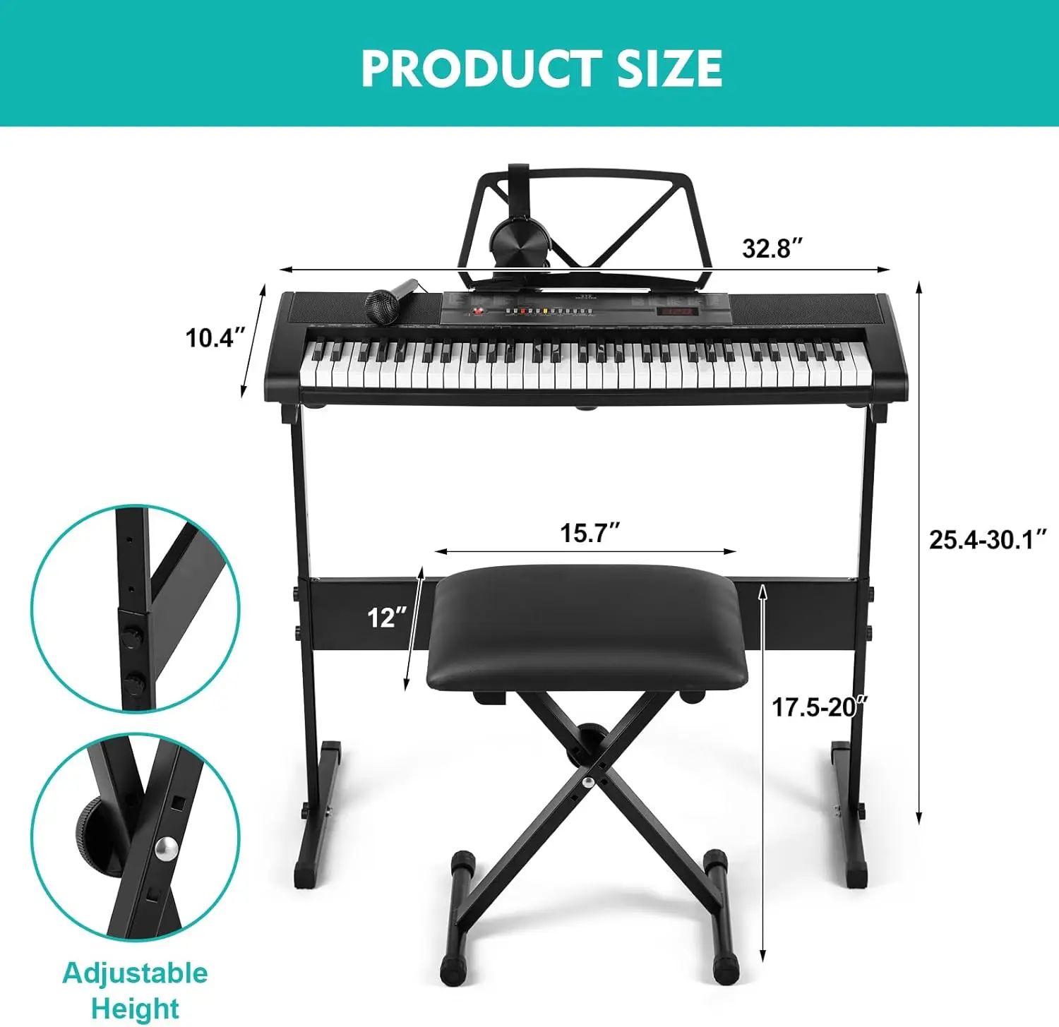 Piano Keyboard with Lighted Up Keys, Learning Keyboard Piano 61 Keys for Beginners, MEKS-700 Electric Piano Keyboard