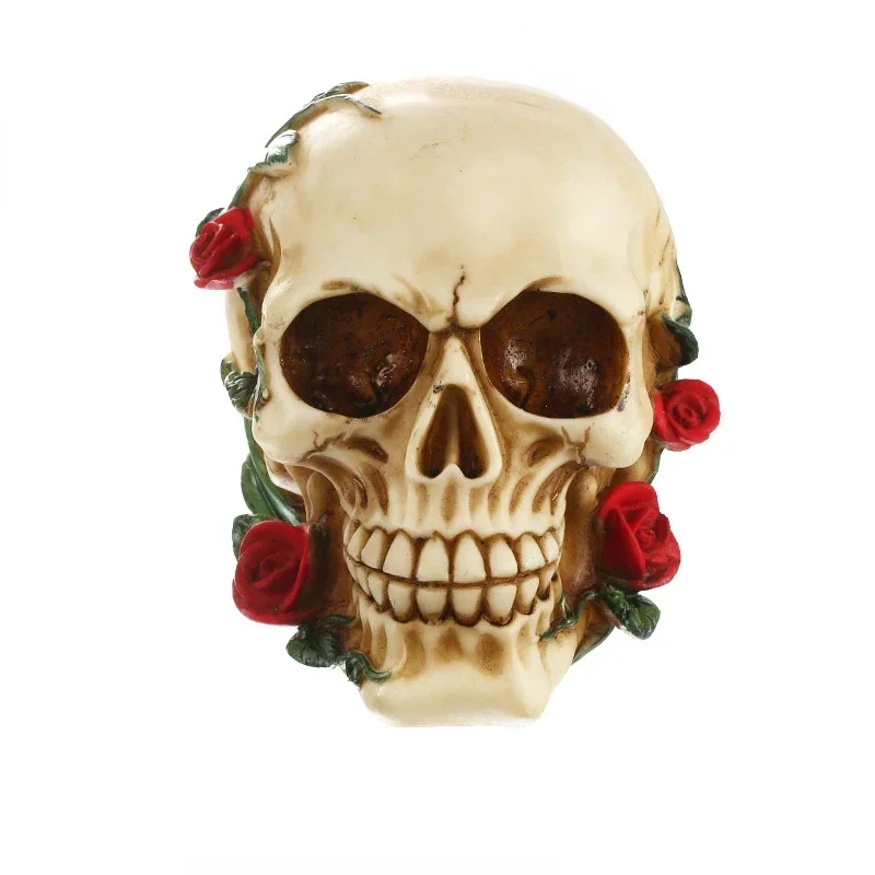 1 Stück Harzschädel mit Rosenstatue, für Büro, Schreibtisch und Heimdekoration, für Halloween-Dekoration