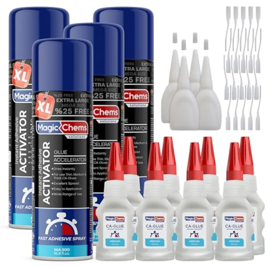 

CA Glue with Activator 8 x 3.5 oz + 4 x 16.9 fl oz,Cyanoacrylate Glue and Activator, Super Glue with Activator, CAGlue and Acce