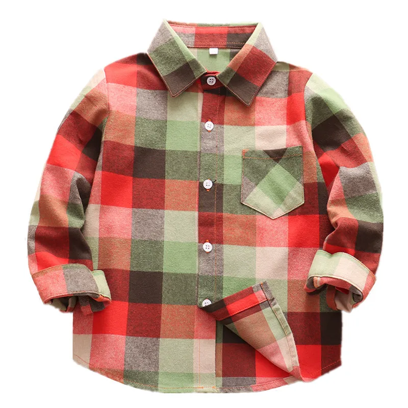 2024 Children Flannel Shirt Button Down Design Kids Long Sleeve Blouse For Baby Boys Girls Age 1-10 Years Wear LC389