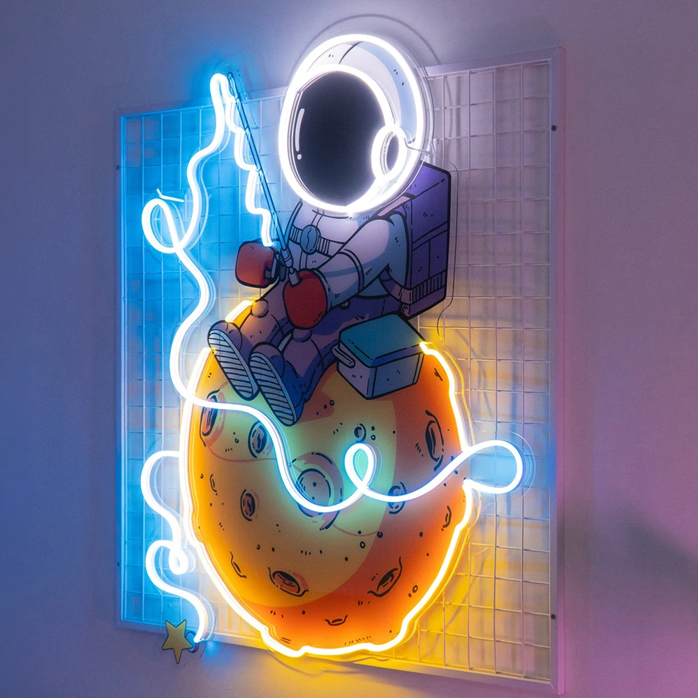 Astronaut Fishing Led Neon Acrylic Artwork Living Room Bedroom Home Decor Custom Neon Sign Office Bar Decor Spaceman Neon Light
