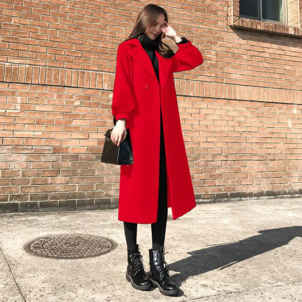 Winter Women Coat Formal Turn-down Collar Double Button Calf Length Overcoat Solid Color OL Commuting Outerwear Women's Clothing