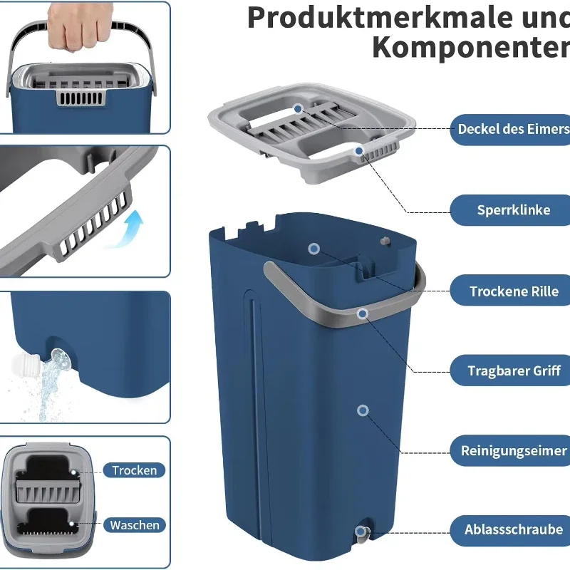 

Плоская швабра для выдавливания без рук, подушечка из микрофибры с ведром для дерева, ламината, пола, окна, влажная и сухая моющаяся набор для чистки