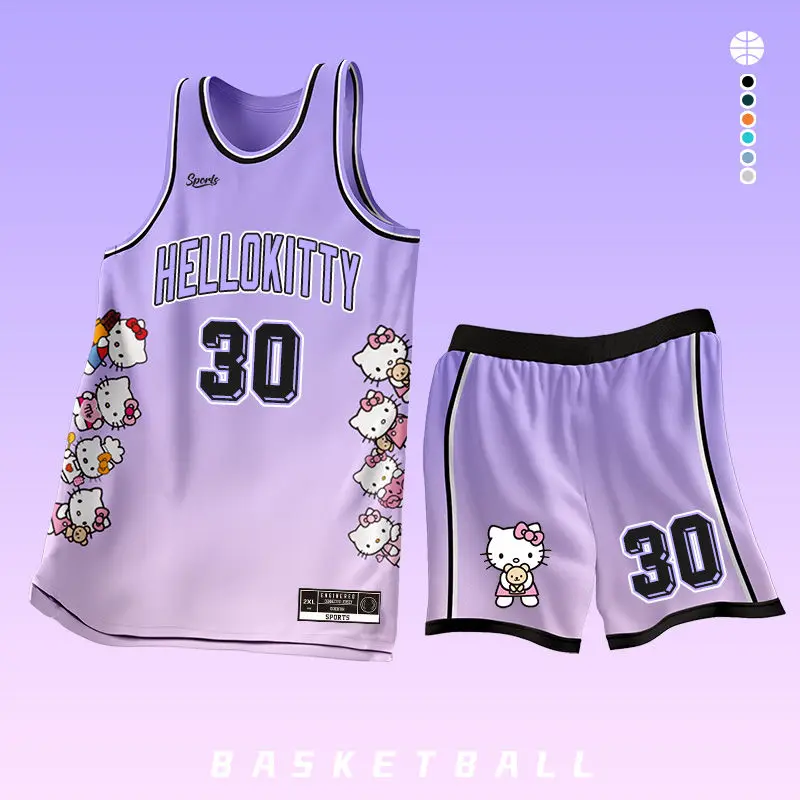 2024 Hello Kitty letnie nowe dzieci koszulka bez rękawów chłopców strój koszykarski druk 3d zawody sportowe mundur szkoleniowy