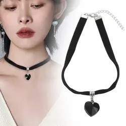 Classic Gothic Black Leather Choker Torques Heart Pendant Necklaces For Women Elegent Fashion Y2K Jewelry Valentine's Gifts