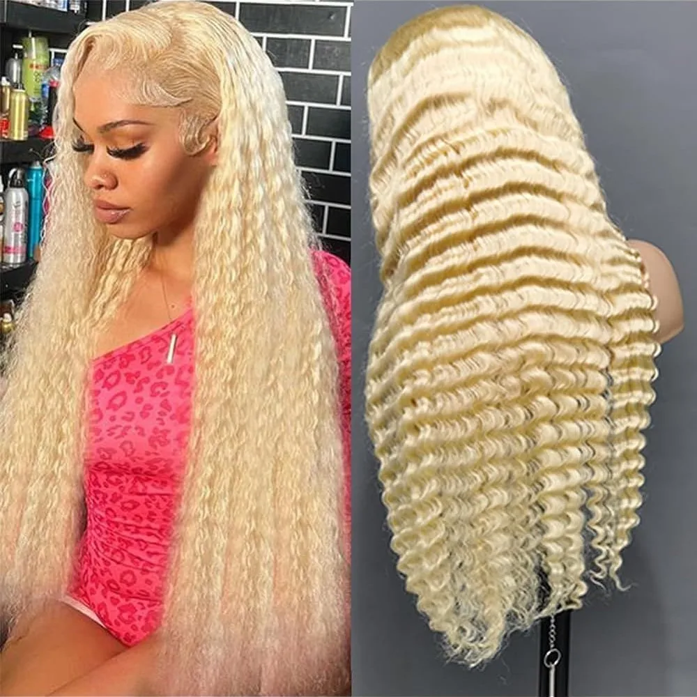 613 Hd Transparent lace human hair wig 13x6 Blonde Curly human hair 13X4 Deep Wave 40 inch Brazilian Wig pre plucked for women