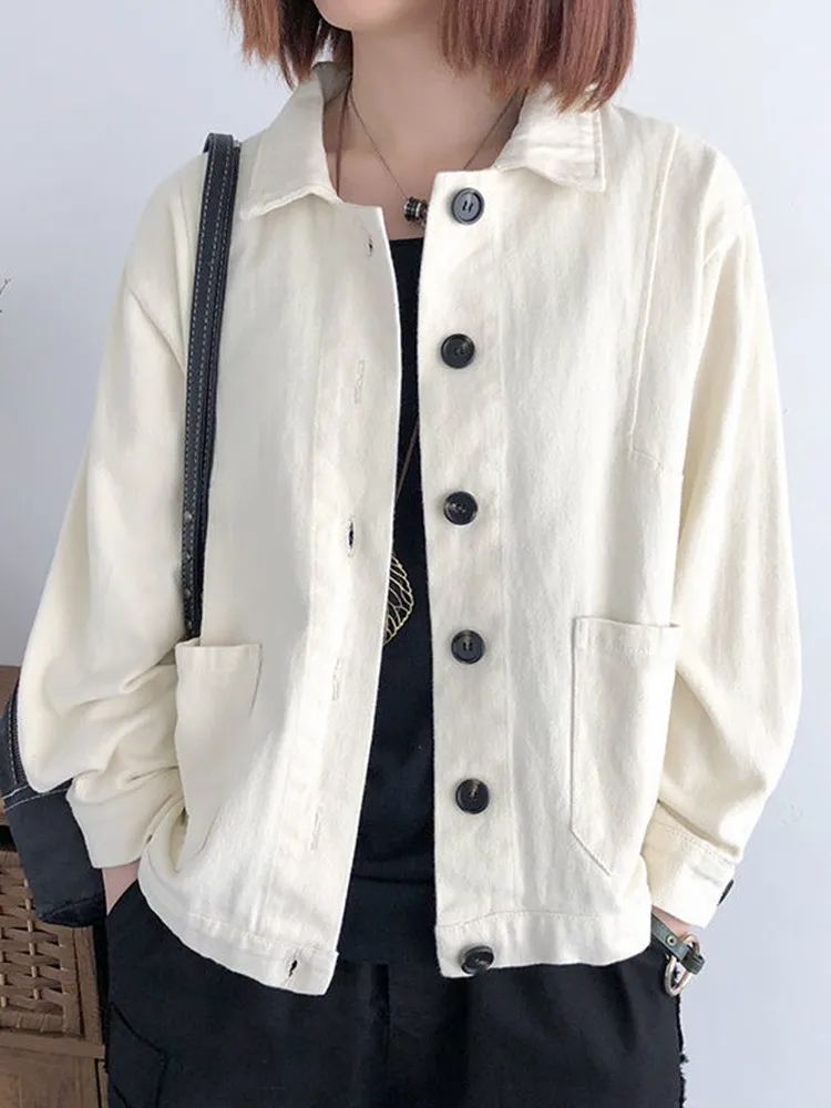 Women Casual Short Jackets New Arrival 2022 Autumn Korean Style Solid Color All-match Loose Female Cotton Outerwear Coats D427