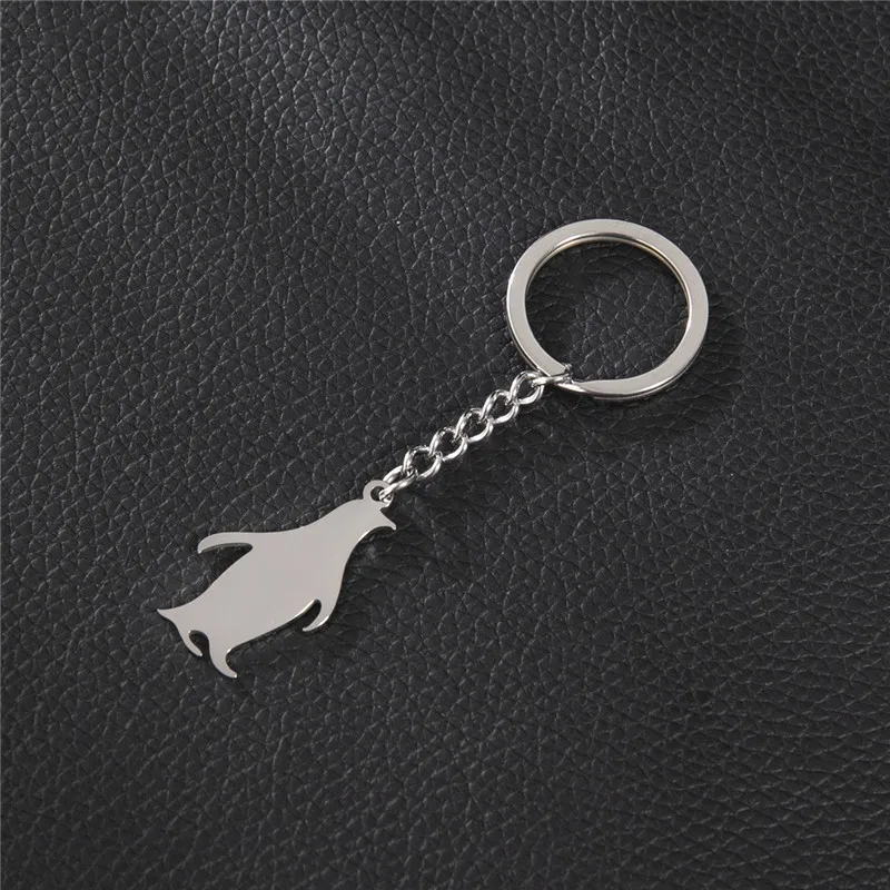 Cute Penguin Stainless Steel Keychain Girls Cartoon Car Keyring Kawaii Wolf Dog Pendants Bag Accessories Creative Gift