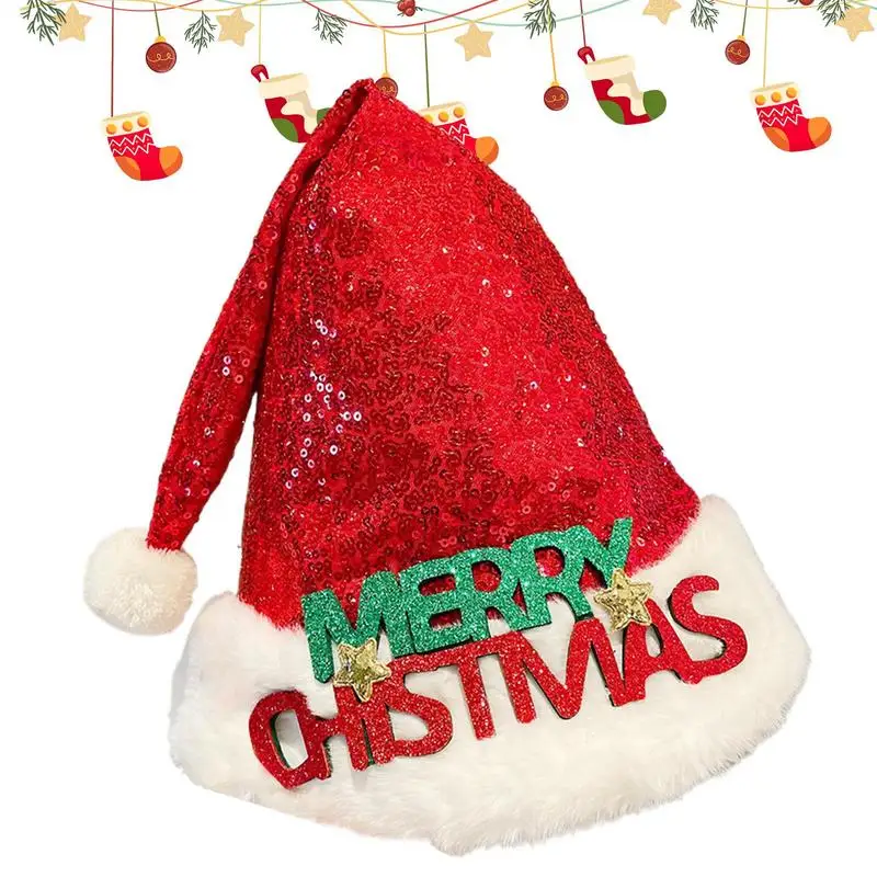 

Christmas Hat For Kids Santa Hat Sequin Red Christmas Hat Christmas Cloth Unisex Santa Claus Holiday Decor For Adults