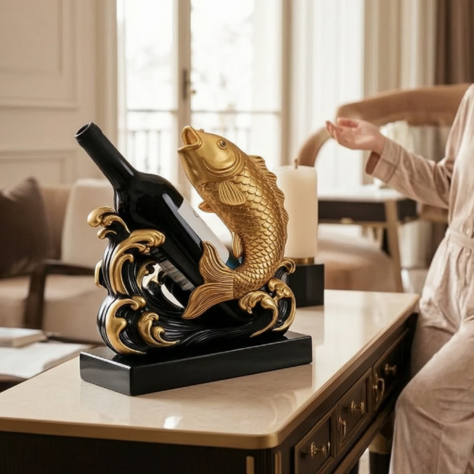 Wine Bottle Holder Stylish Wine Bottle Holder with Pedestal Embossed Glossy for Hosts, Dining Table, Home Bar
