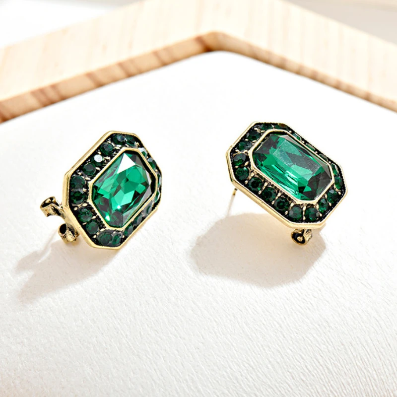 

S925 Silver Needle Women Crystal Zircon 18k Gold Palted Green Stud Earrings Set , Woman Ear Accessories Gift