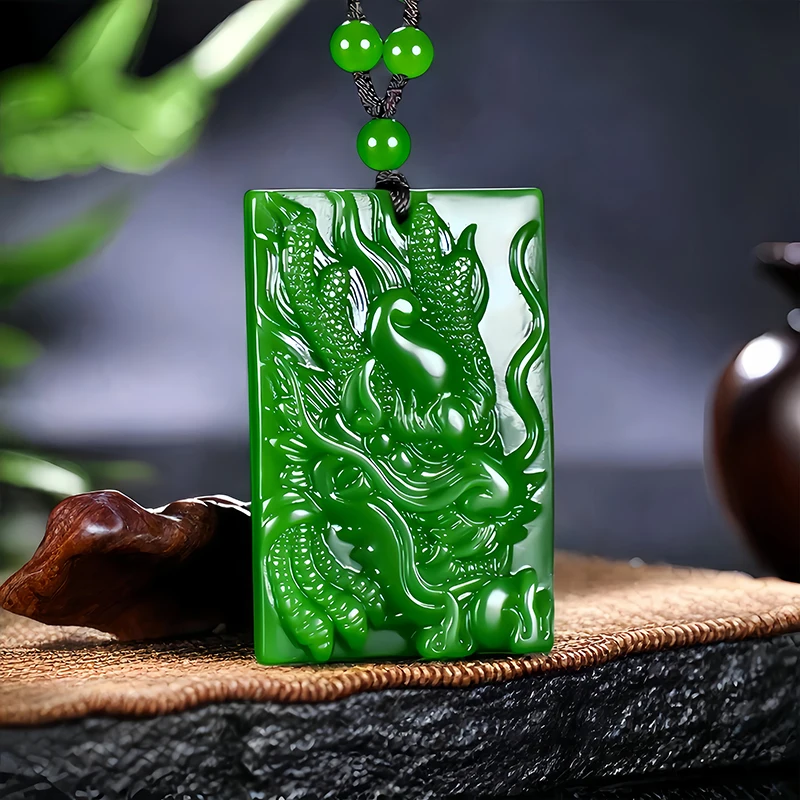 

Natural Hetian Jade Dragon Pendant Jasper Zodiac Dragon Necklace Hand-carved Charm Luxury Jewelry Men and Women Mascot