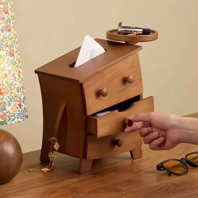 Cute styling entrance desktop storage box, solid wood tissue box