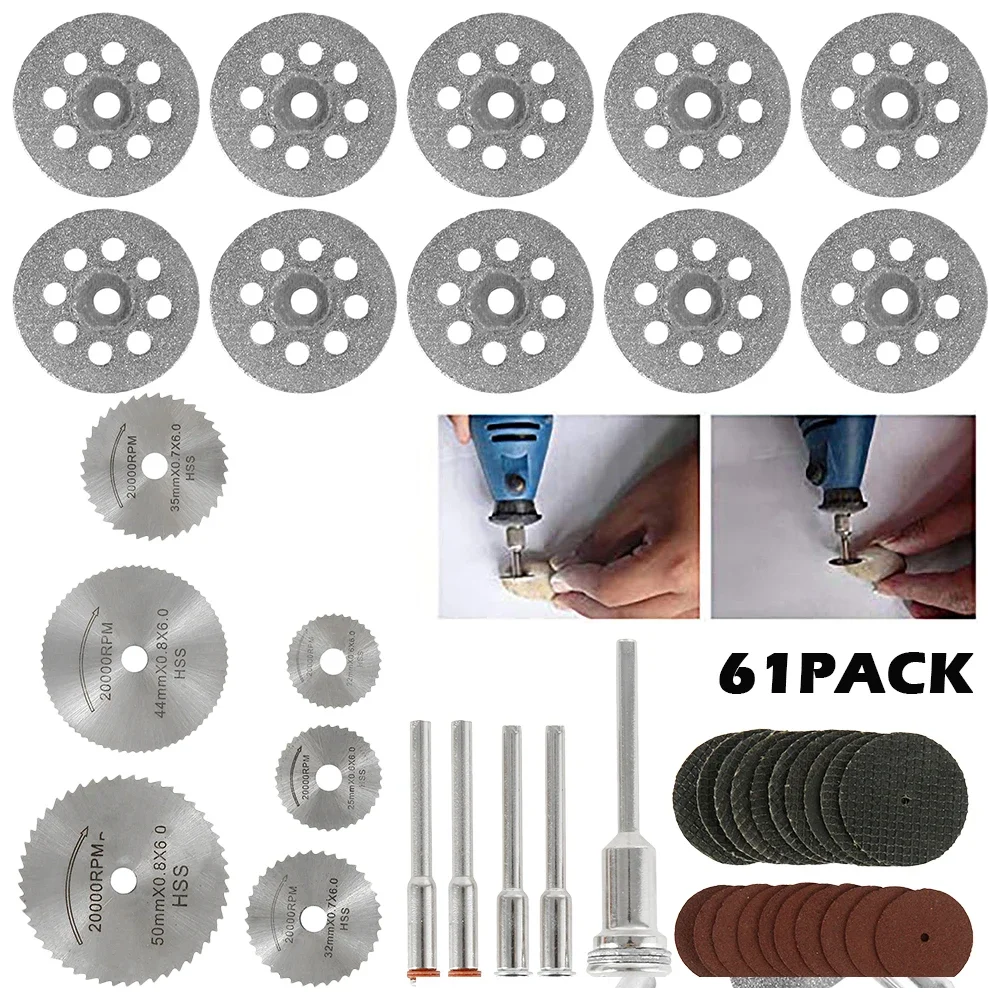 61Pcs Cutting Wheel Discs Set for Circular Saw Blades Resin Cut Off Discs Metal Wood Glass Cutting